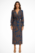 Valeriana | Women’s Elegant Printed Midi Dress With V-Neckline