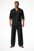 Men's Lightweight Linen Shirt and Trouser Set | Relaxed Fit Grandad Collar Outfit