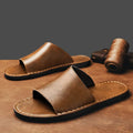 Men's Minimalist Leather Slide Sandals | Comfortable Wide Strap Summer Footwear