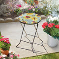 Sunflower Glass Garden Side Table | Hand-Painted Folding Patio Table for Indoor & Outdoor Use