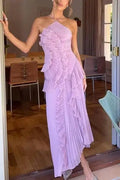 Women's Artistic Patchwork Maxi Dress | Flowing Ruffle Design for Summer