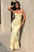 Women's Floral Appliqué Stretch Mesh Maxi Dress | Elegant Fit-and-Flare Summer Gown