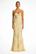 Robe maxi brodée florale pour femme | Robe corset structurée à bretelles fines