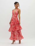Women's Floral Print Maxi Dress | Flowing Tiered Summer Gown
