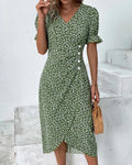 Women's Floral Wrap Dress | Adjustable V Neck Midi | Elegant Summer Midi Dress