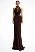 Robe maxi en dentelle à col halter pour femme | Robe formelle sans manches raffinée
