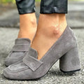 Women's Leather Block Heel Loafers | Elegant Chic Comfort Shoes