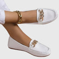 Women's Leather Loafers | Elegant Orthopedic Slip-On Shoes with Gold-Chain Detail