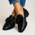 Women's Leather Loafers | Elegant Slip-On Shoes with Charming Bow Accent