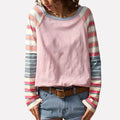 Haut raglan rayé en coton pour femmes | Chemise décontractée à manches longues pour tous les jours