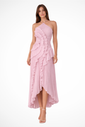 Women's Pleated Fabric Maxi Dress | Layered Ruffle Halter Style
