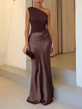 Women's Pleated Maxi Dress | Elegant Asymmetric One Shoulder Summer Gown