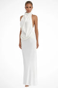 Robe maxi en satin pour femme | Robe de soirée drapée à col halter