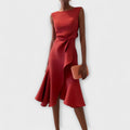 Women's Soft Draped Midi Dress | Elegant Asymmetric Hem Summer Dress