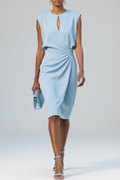 Women's Soft Fabric Midi Dress | Elegant Keyhole Neck Cocktail Dress with Ruched Waist