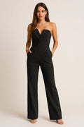 Women's Tailored Fabric Jumpsuit | Elegant V-Neck Wide-Leg Design