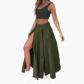 Women's Woven Maxi Skirt | Elegant High Slit Design with Side Pockets