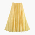 Women's Woven Pleated Maxi Skirt | Elegant Structured Long Hemline