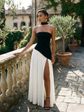 Robe de soirée élégante en chiffon pour femmes | Robe longue de cérémonie sans bretelles avec détail foulard