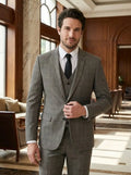 Men's Checked Fabric Three-Piece Suit | Elegant Tailored Wedding Attire