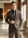 Men's Lightweight Check Pattern Three-Piece Suit | Slim Fit Formal Wedding Attire