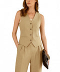 Women's Tailored Suit Set | Halter Neck Waistcoat and Wide Leg Trousers | Elegant Business Attire