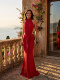 Abito lungo aderente elegante da donna senza schiena | Abito da sera formale con collo halter alla moda