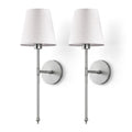 Wireless Wall Sconce Set | Modern Fabric Shade Wall Lights