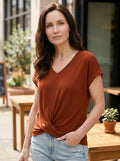 Women's Comfortable V-Neck Twist Front Top | Relaxed Fit Short Sleeve Shirt for Spring and Summer