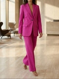 Women's Elegant Blazer and Wide Leg Trousers | Tailored All-Season Pant Suit for Women