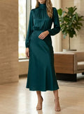 Women's Elegant High-Waist Midi Dress | Sophisticated Long Sleeve Formal Cocktail Gown