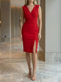 Women's Elegant Blend Midi Dress | Flattering V-Neck with Side Slit