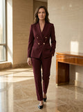 Women's Elegant Suit Set | Tailored Blazer with Straight-Leg Trousers
