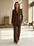 Women's Elegant Trouser Suit | Stylish Double-Breasted Blazer and High-Waist Flared Trousers Set