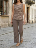 Women's Elegant Two Piece Set | Stylish Sleeveless Top and Straight-Leg Trousers for Spring Summer