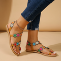 Sandales plates brodées à motif floral pour femmes | Design élégant à bout ouvert avec bride à la cheville