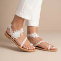 Sandales plates à bout ouvert à motif floral pour femmes | Chaussures d'été élégantes avec bride à la cheville