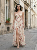 Women's Floral Print Maxi Dress | Elegant Flowing Summer Gown with Side Slit