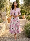 Women's Floral Print Maxi Dress Set | Elegant Flowing Summer Dress with Cropped Jacket