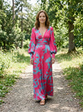 Women's Flowing Fabric Maxi Dress | Elegant Defined Waist Long Sleeve Summer Dress