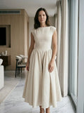 Robe midi fluide pour femme | Robe d’été élégante à manches courtes ajustée et évasée