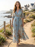 Women's Lightweight Fabric Midi Dress | Flowing V-Neck Summer Style