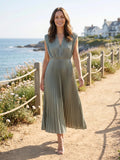 Women's Lightweight Pleated Maxi Dress | Elegant Draped V-Neck Summer Gown