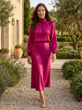 Women's Lustrous Midi Dress | Elegant High Neck Flared Cocktail Dress