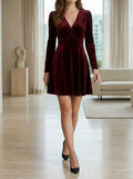 Women's Luxurious Velvet Flare Dress | Elegant Red Evening Gown for Formal Occasions