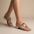 Women's Patent Leather Thong Sandals | Stylish Square Toe Low Block Heel Shoes