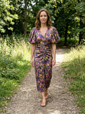 Women's Printed Midi Dress | Elegant Puff Sleeve Design for Summer