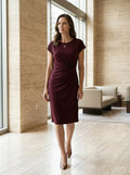 Women's Rich Fabric Bodycon Midi Dress | Elegant Sculpted Wrap Design for Formal Occasions