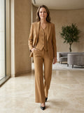 Women's Structured Fabric Three-Piece Suit | Elegant Blazer, Waistcoat & Flared Trousers