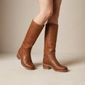 Women's Synthetic Leather Knee High Boots | Sleek Round Toe Comfortable Stacked Heel